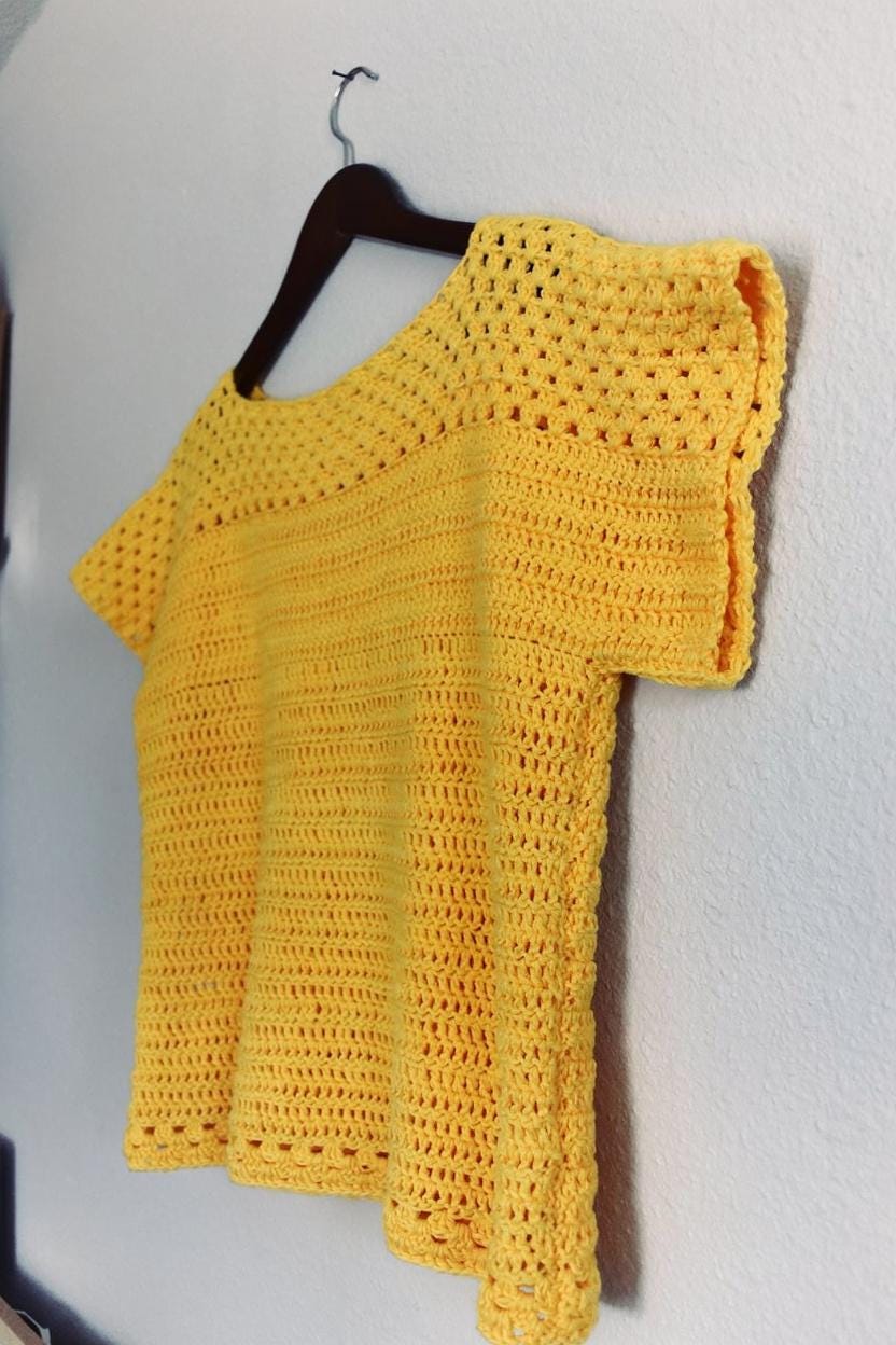 Granny Stitch T-Shirt an Easy Single Panel Construction Digital Crochet Pattern with English instructions
