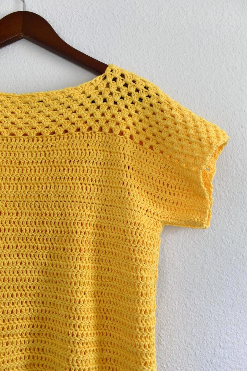 Granny Stitch T-Shirt an Easy Single Panel Construction Digital Crochet Pattern with English instructions