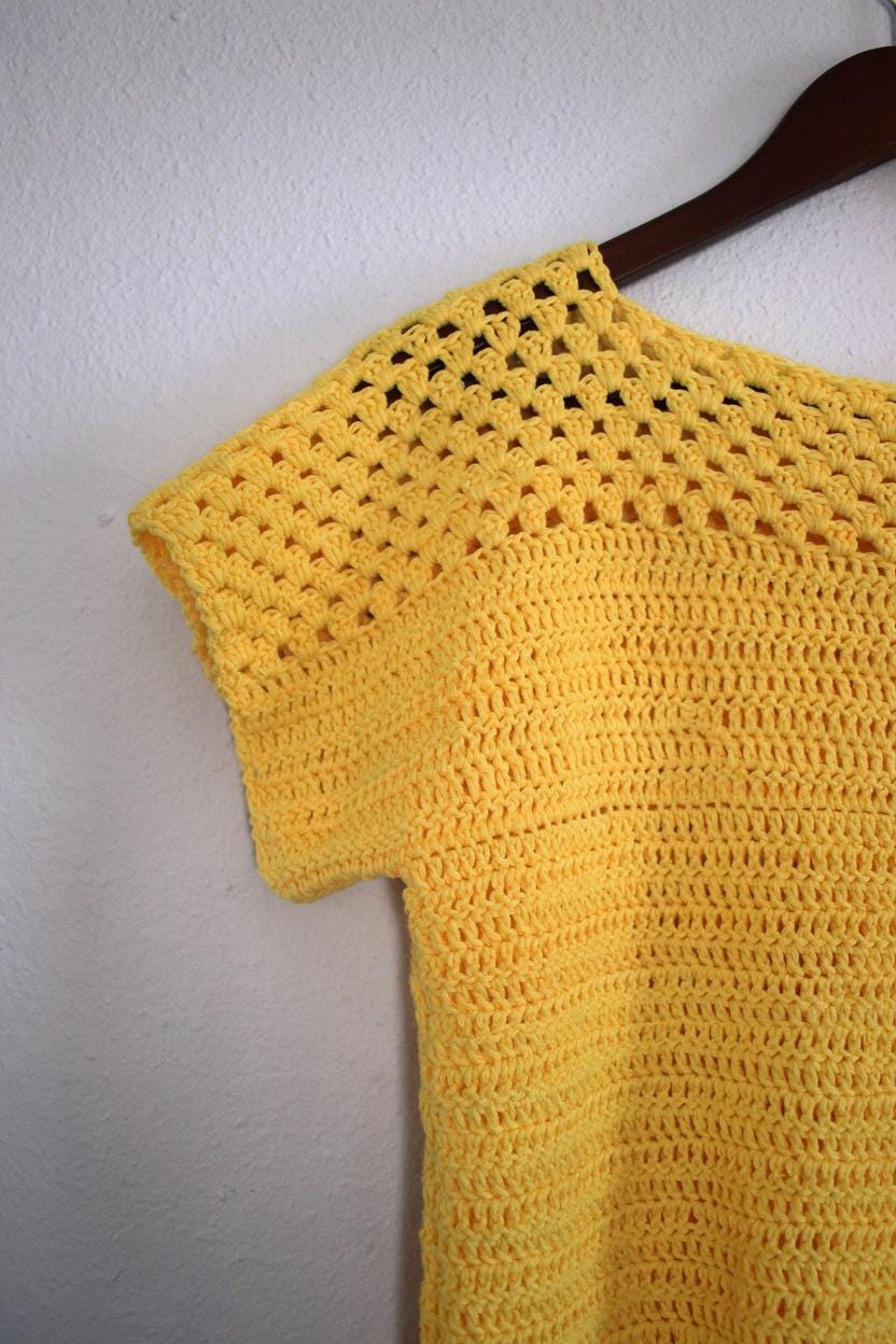 Granny Stitch T-Shirt an Easy Single Panel Construction Digital Crochet Pattern with English instructions