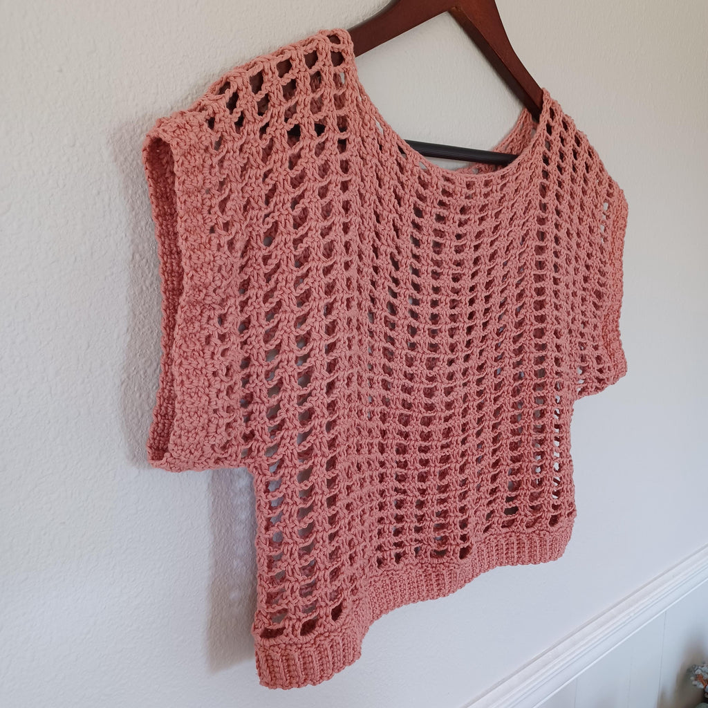 Spring Break Mesh T-Shirt a Single Panel Construction Digital Crochet Pattern with English instructions