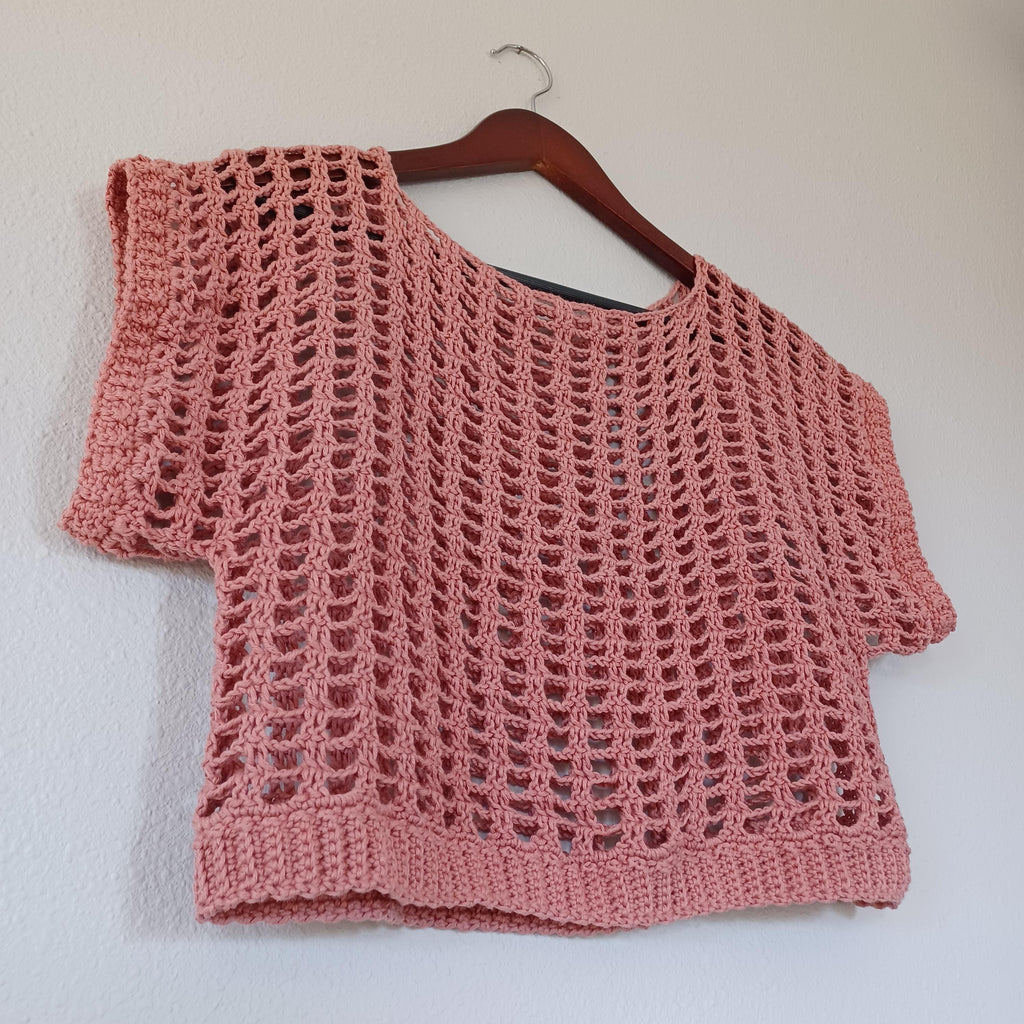 Spring Break Mesh T-Shirt a Single Panel Construction Digital Crochet Pattern with English instructions