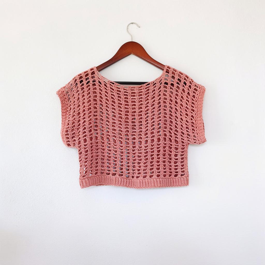 Spring Break Mesh T-Shirt a Single Panel Construction Digital Crochet Pattern with English instructions