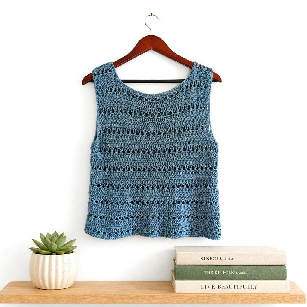 Crossed Trebles Tank Top an Easy Construction Digital Crochet Pattern with English instructions