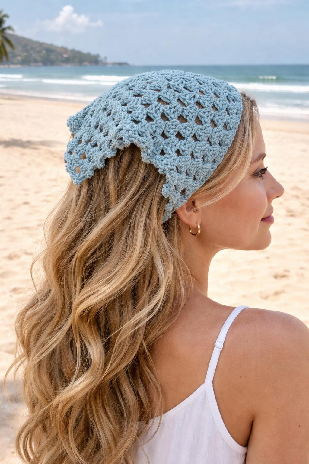 Crochet Granny Stitch Bandana Pattern: Beginner Lace Hair Kerchief (Digital Download)