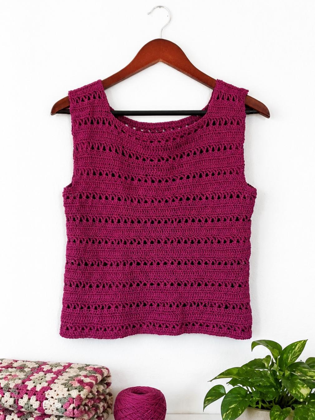 Crossed Trebles Tank Top an Easy Construction Digital Crochet Pattern with English instructions