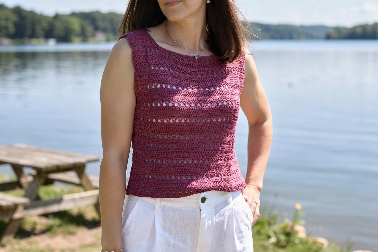 Crossed Trebles Tank Top an Easy Construction Digital Crochet Pattern with English instructions