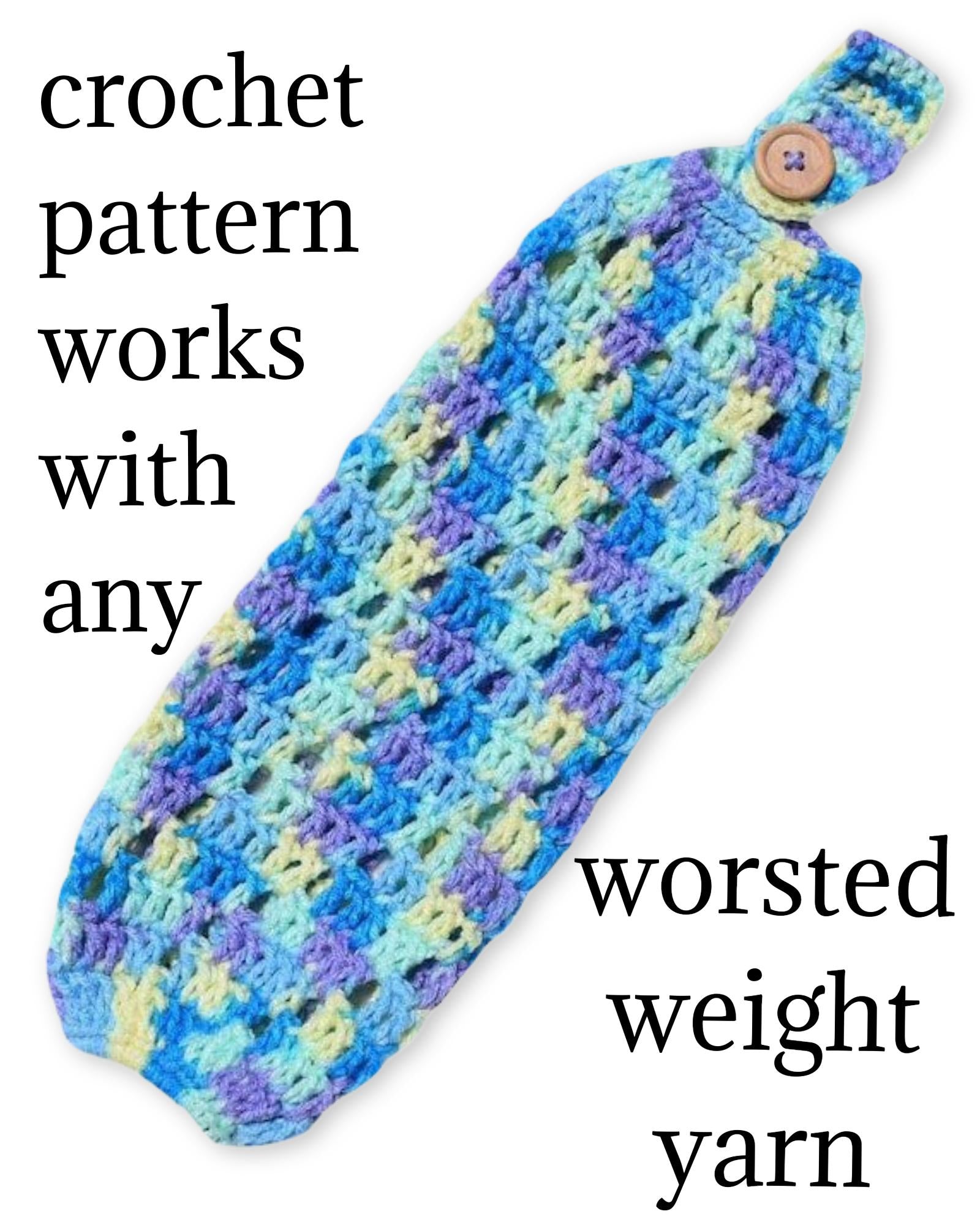 Grocery bag holder, easy crochet pattern, digital download pdf, plastic bag dispenser, crochet kitchen storage, reusable plastic bag holder