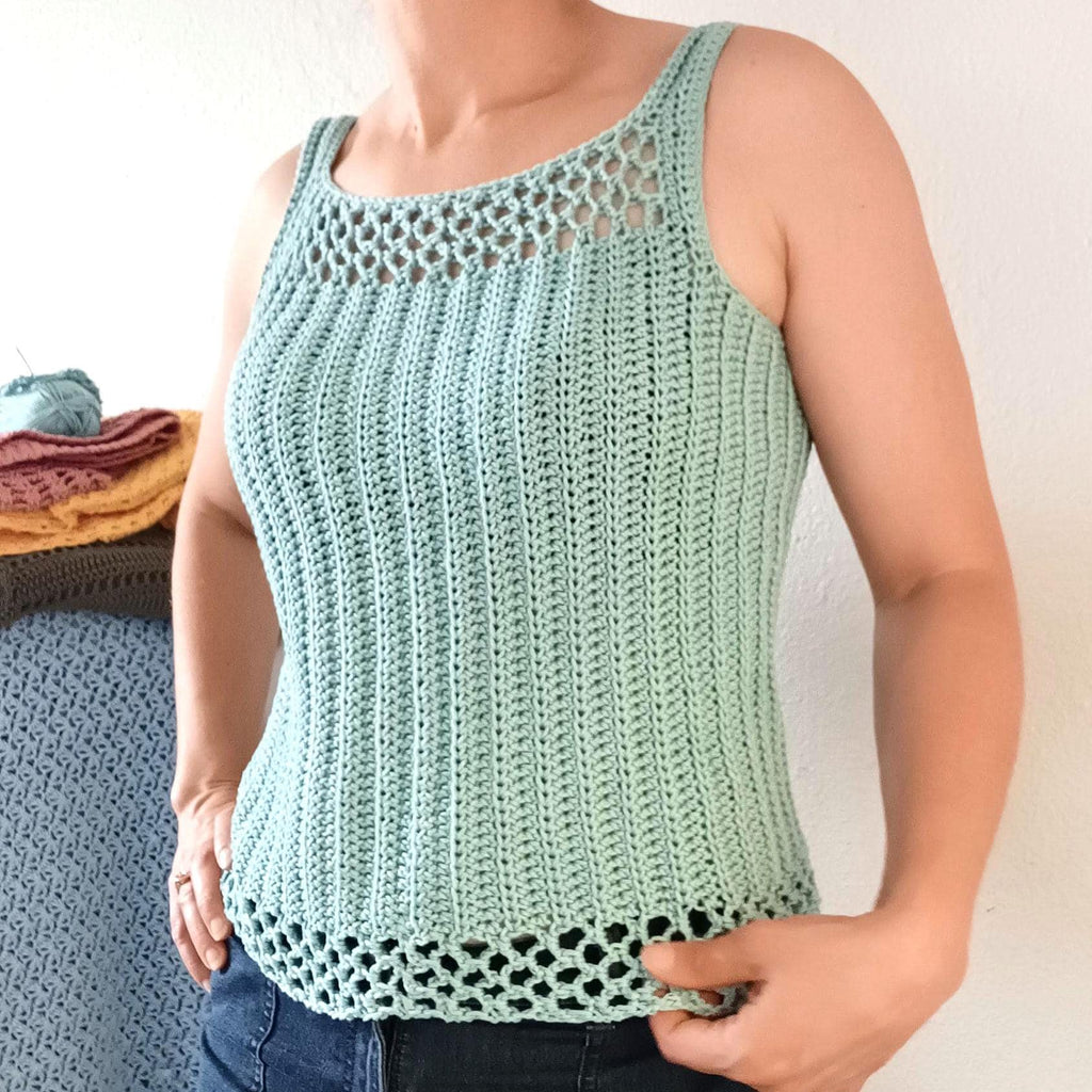 Oasis Haze Ribbed Tank Top Crochet Pattern: Easy Lace Edging Design (Digital Download)