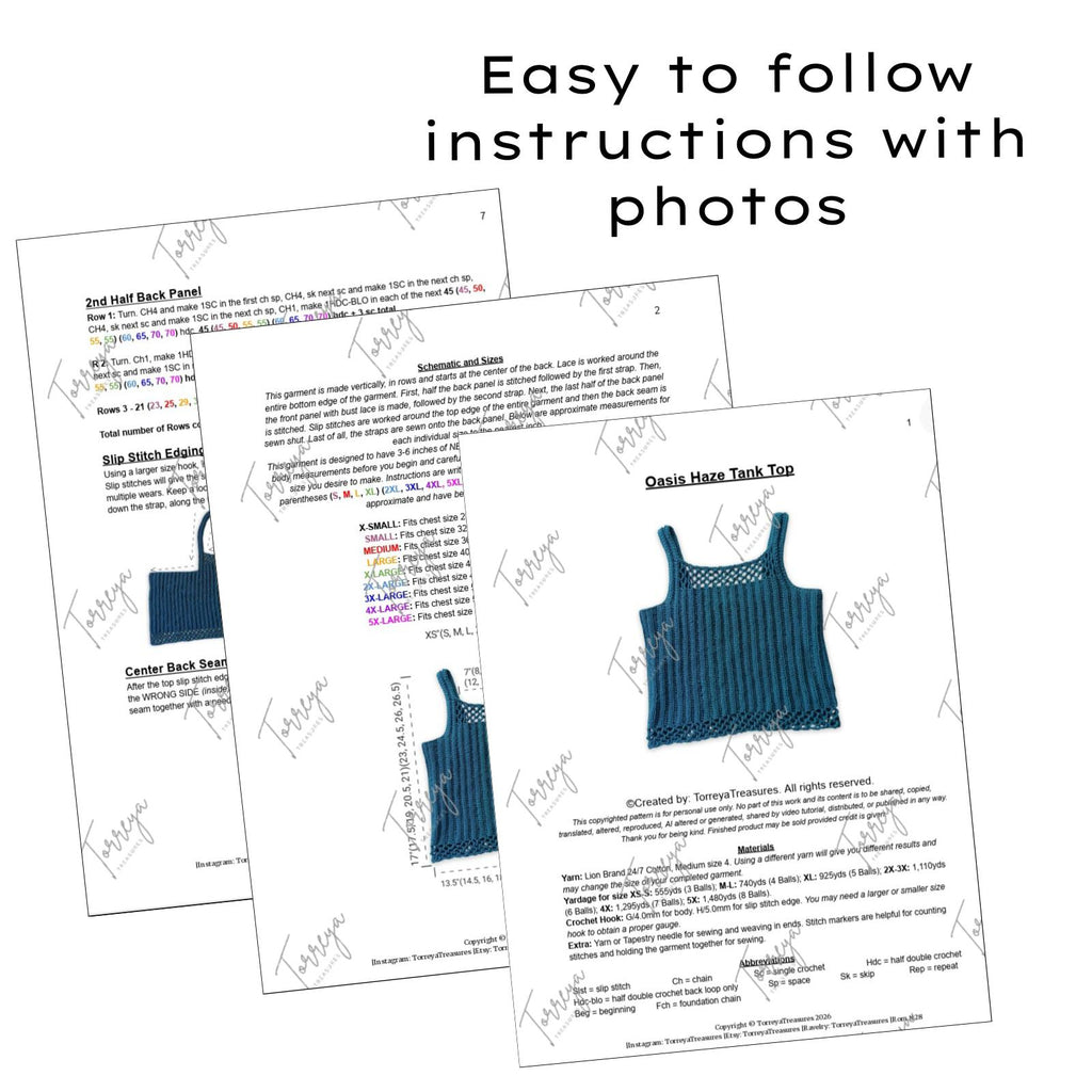 Oasis Haze Ribbed Tank Top Crochet Pattern: Easy Lace Edging Design (Digital Download)