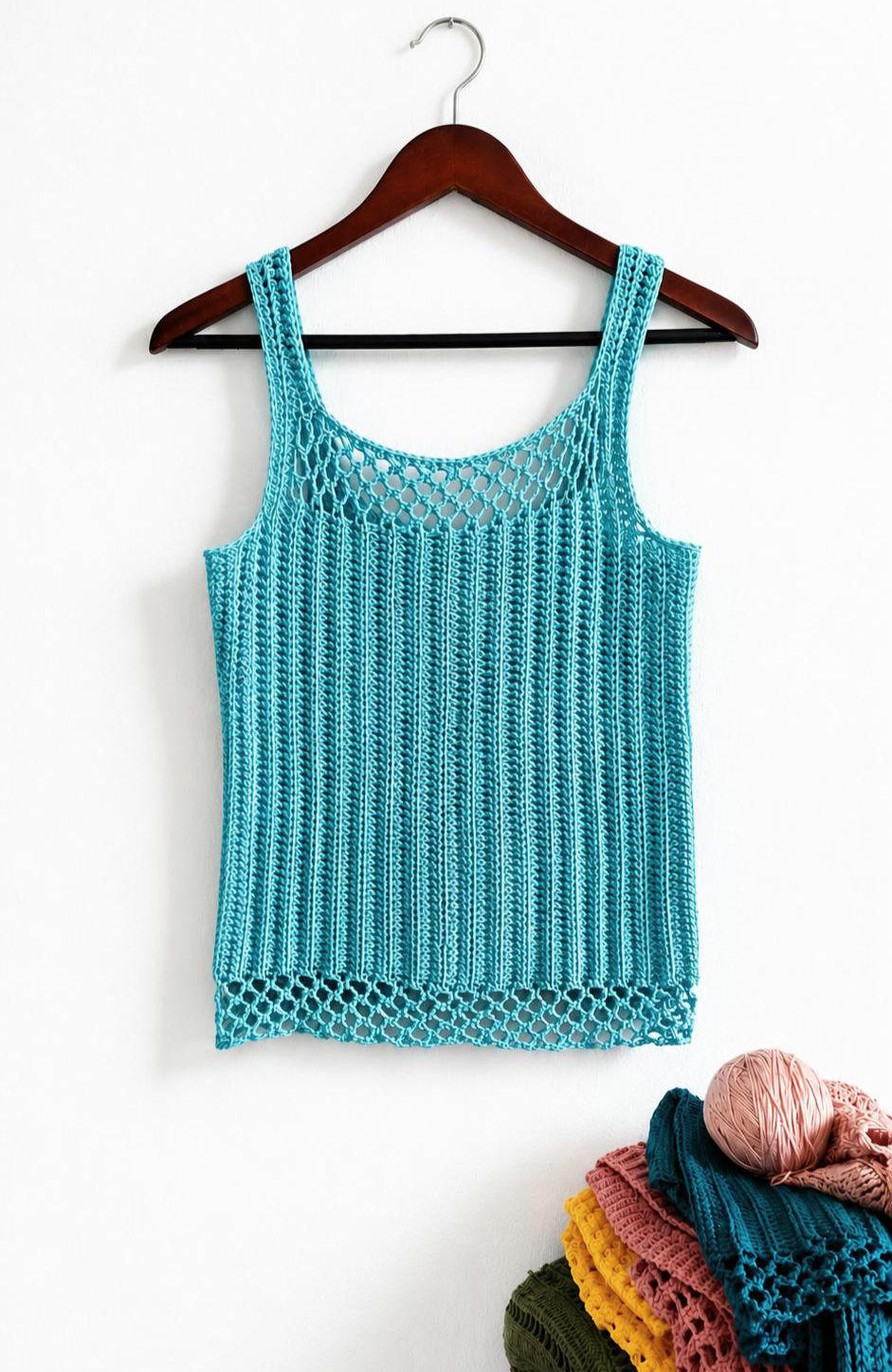 Oasis Haze Ribbed Tank Top Crochet Pattern: Easy Lace Edging Design (Digital Download)