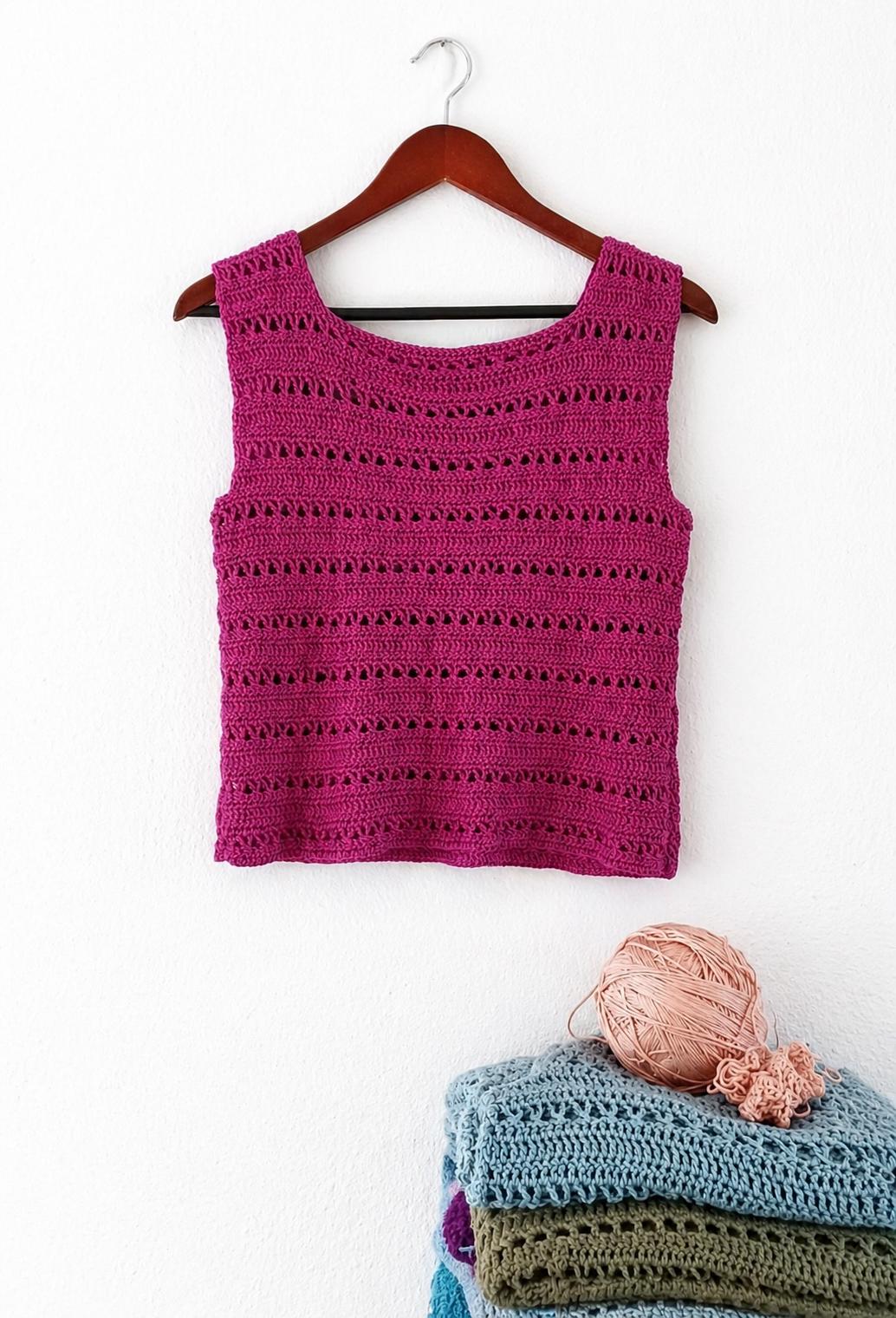 Crossed Trebles Tank Top an Easy Construction Digital Crochet Pattern with English instructions
